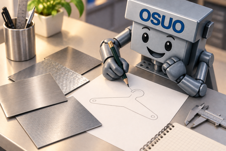ハンガー部品の見積りを考えるOSUOくんのAIイメージ