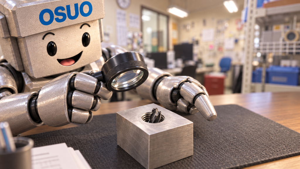 折れた工具の状態を確認するOSUOくんのAIイメージ。今回のお客様の部品や実際の除去加工ではない